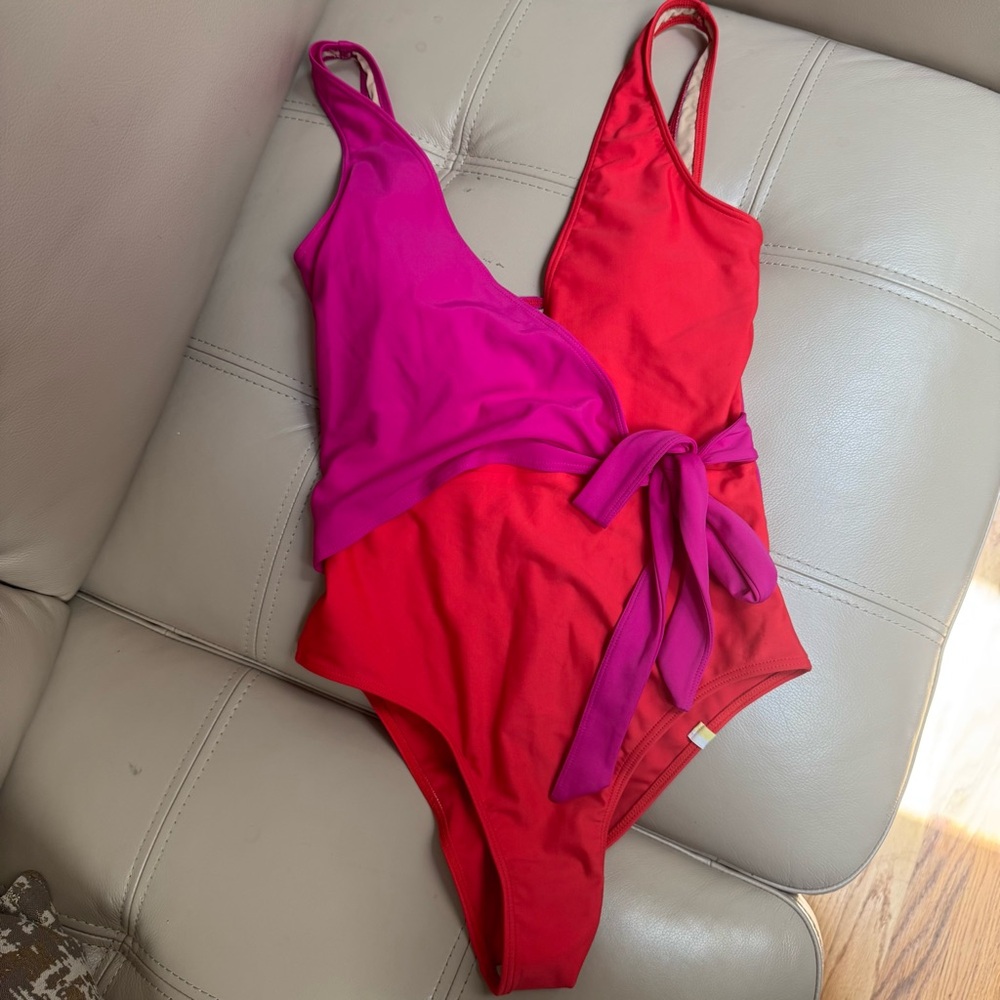 Summersalt One Piece Red and Pink V-Neck Swimsuit
